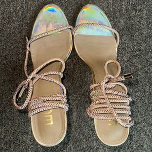 Girly Diamanté Bedazzled Strappy High Heel Party Shoes Open Toe Sandals